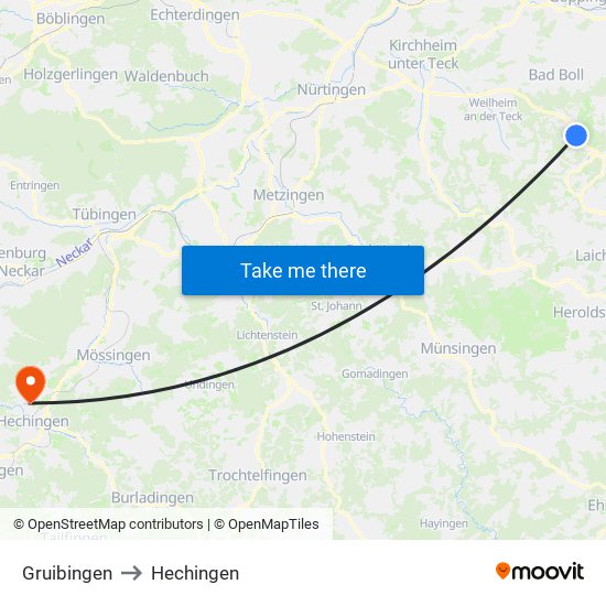 Gruibingen to Hechingen map