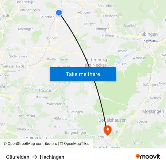Gäufelden to Hechingen map
