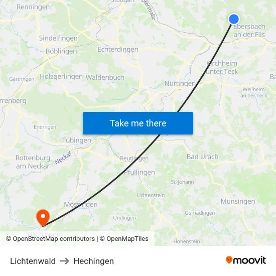 Lichtenwald to Hechingen map