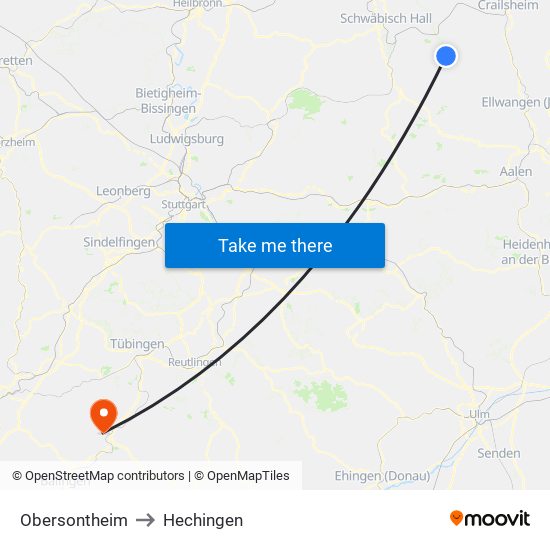 Obersontheim to Hechingen map