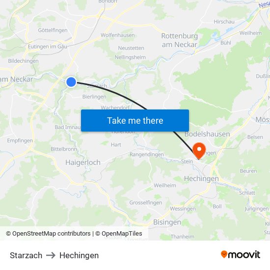 Starzach to Hechingen map