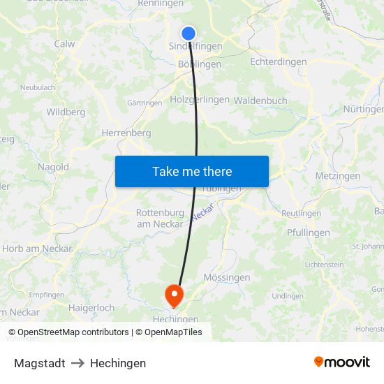 Magstadt to Hechingen map