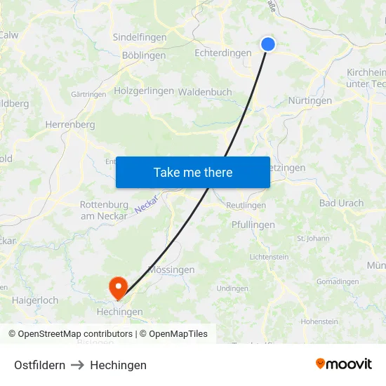 Ostfildern to Hechingen map