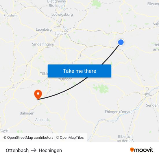 Ottenbach to Hechingen map