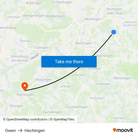 Owen to Hechingen map