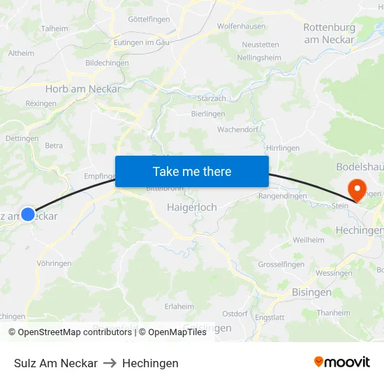 Sulz Am Neckar to Hechingen map
