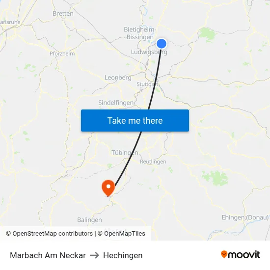 Marbach Am Neckar to Hechingen map