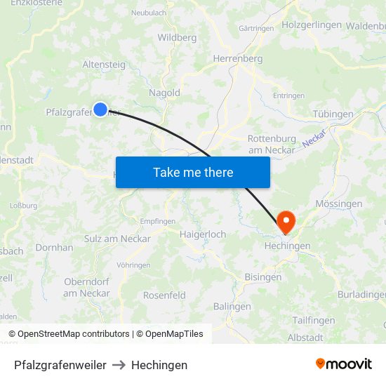 Pfalzgrafenweiler to Hechingen map