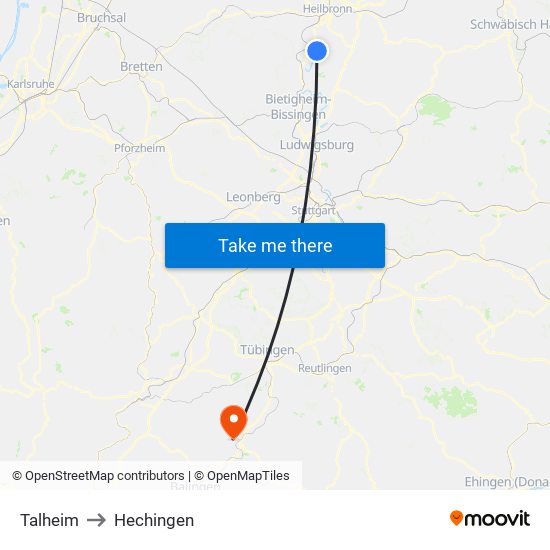 Talheim to Hechingen map