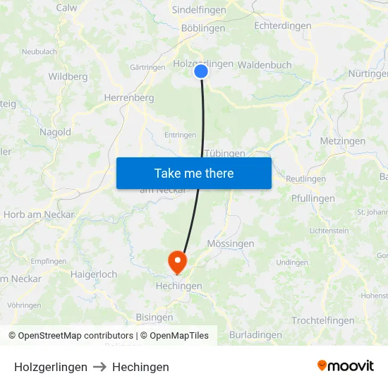 Holzgerlingen to Hechingen map