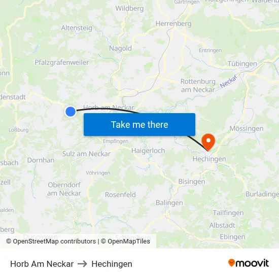 Horb Am Neckar to Hechingen map