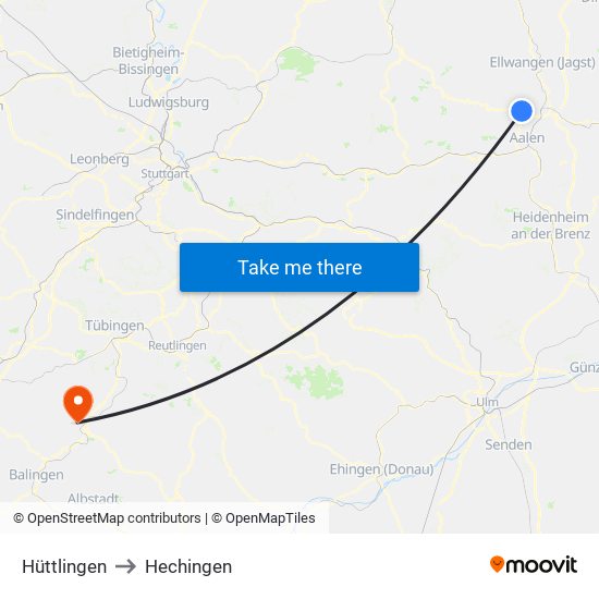 Hüttlingen to Hechingen map
