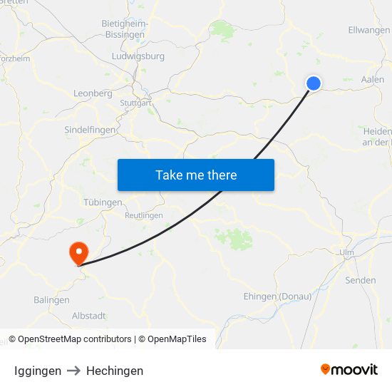 Iggingen to Hechingen map