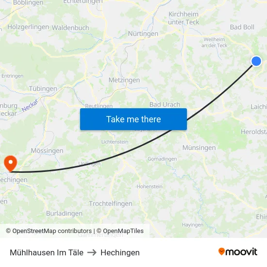 Mühlhausen Im Täle to Hechingen map