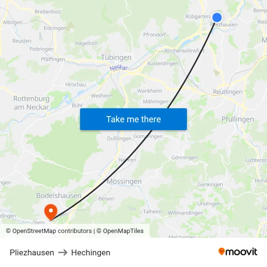 Pliezhausen to Hechingen map