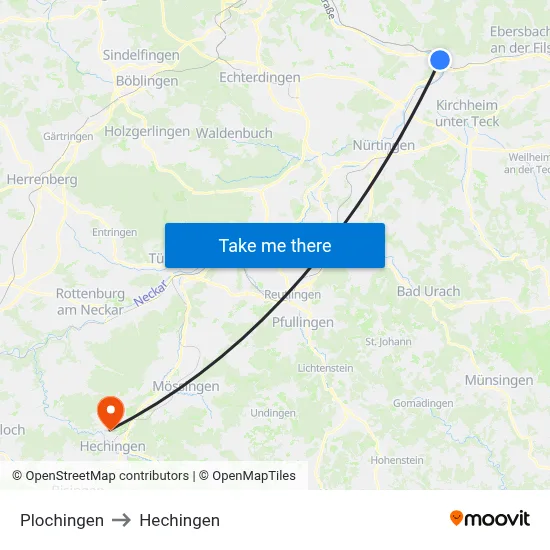 Plochingen to Hechingen map