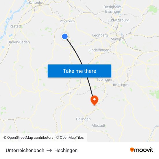 Unterreichenbach to Hechingen map