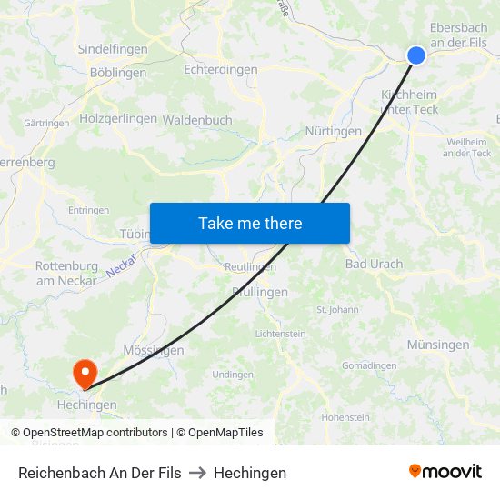 Reichenbach An Der Fils to Hechingen map