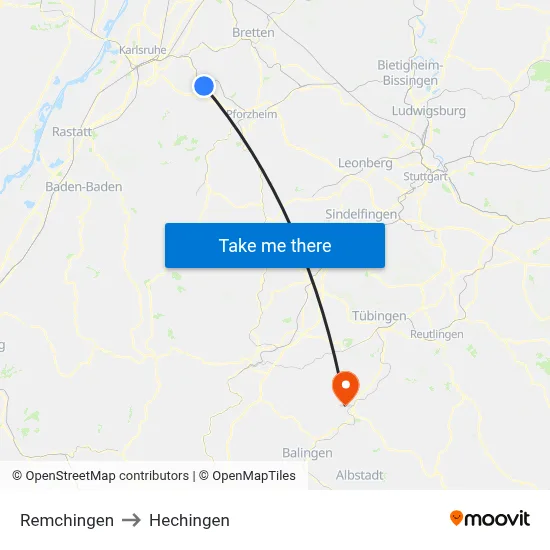 Remchingen to Hechingen map