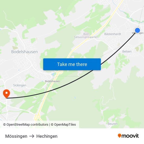 Mössingen to Hechingen map