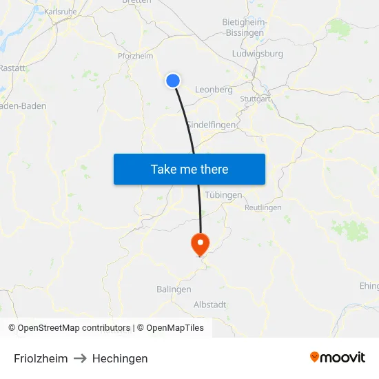 Friolzheim to Hechingen map