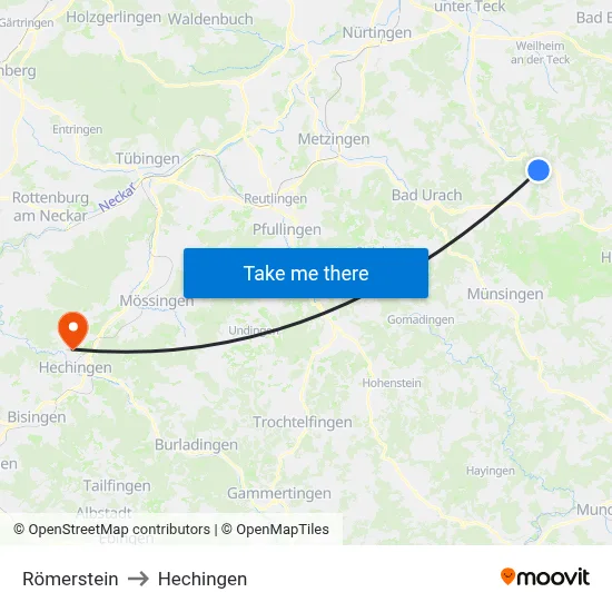 Römerstein to Hechingen map