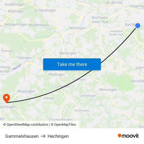 Gammelshausen to Hechingen map