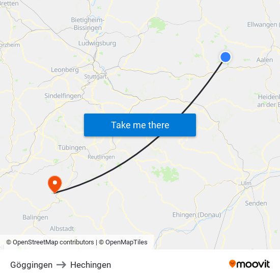 Göggingen to Hechingen map