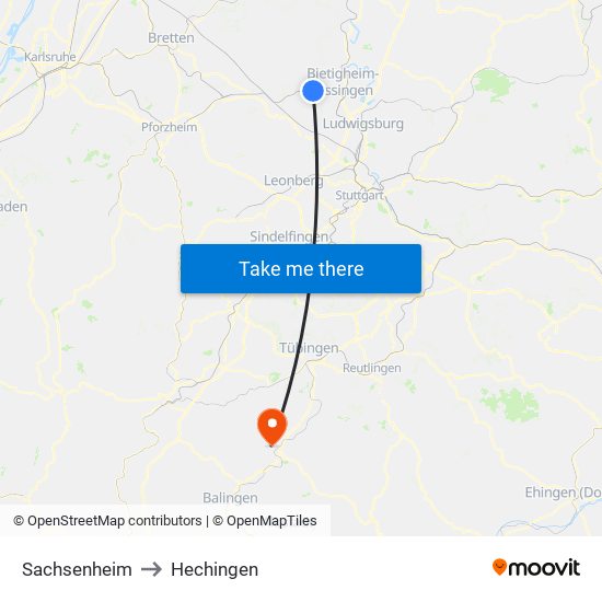 Sachsenheim to Hechingen map