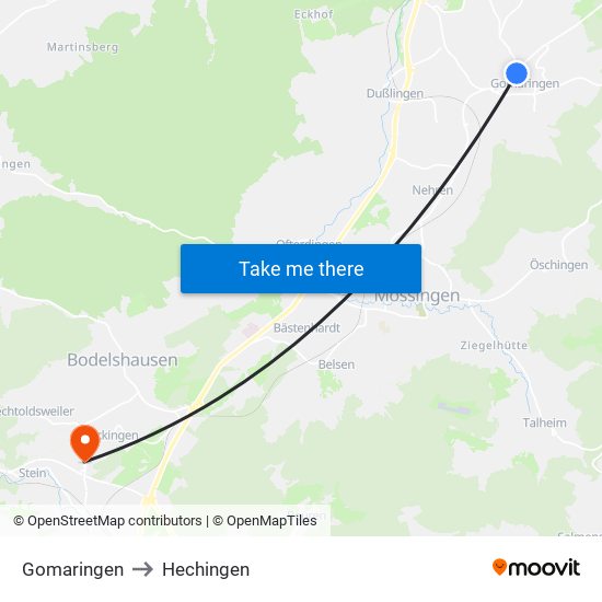 Gomaringen to Hechingen map