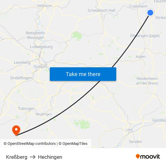 Kreßberg to Hechingen map