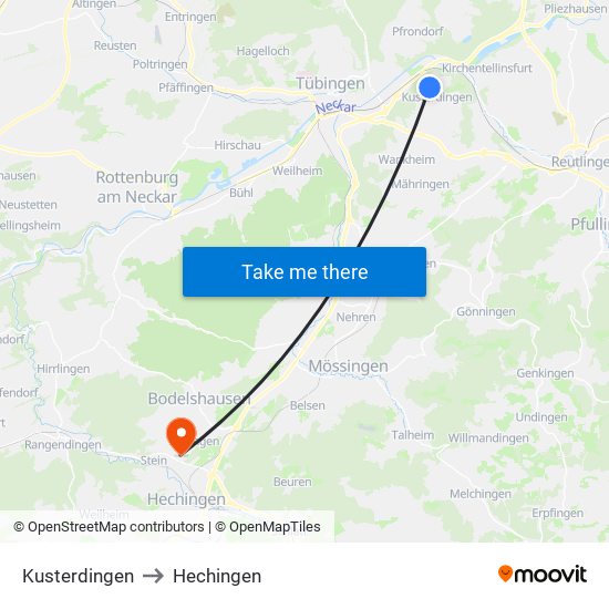 Kusterdingen to Hechingen map