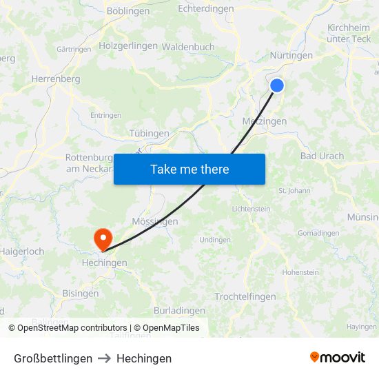 Großbettlingen to Hechingen map