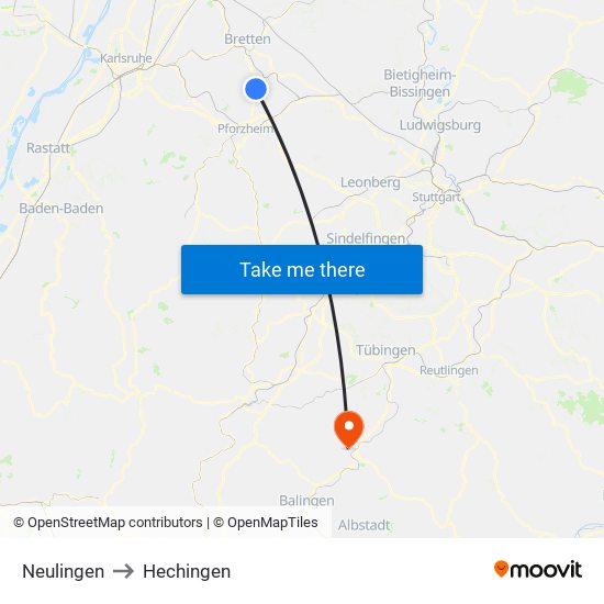 Neulingen to Hechingen map