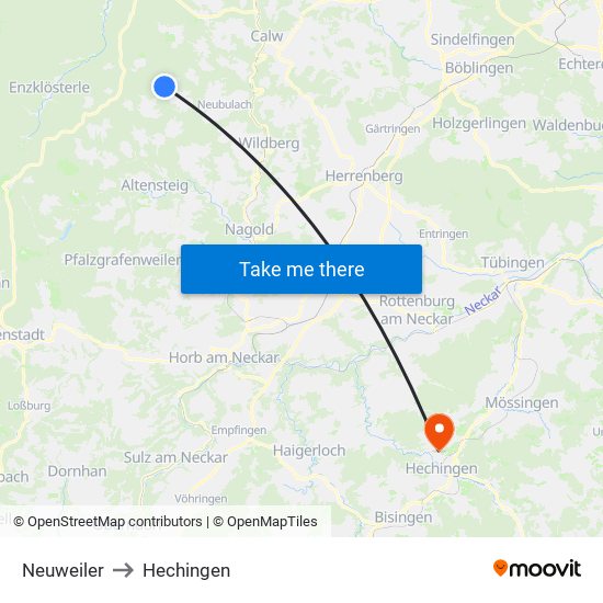 Neuweiler to Hechingen map