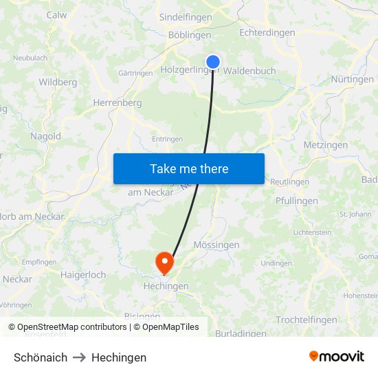 Schönaich to Hechingen map
