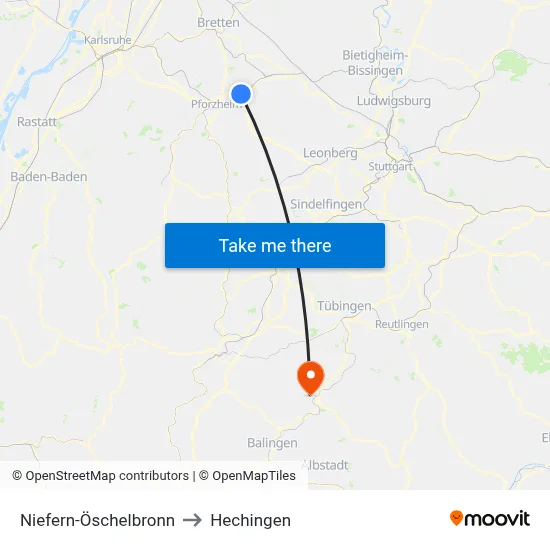 Niefern-Öschelbronn to Hechingen map