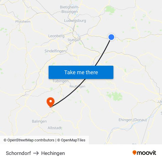Schorndorf to Hechingen map