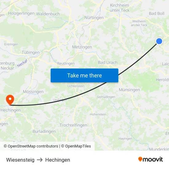 Wiesensteig to Hechingen map