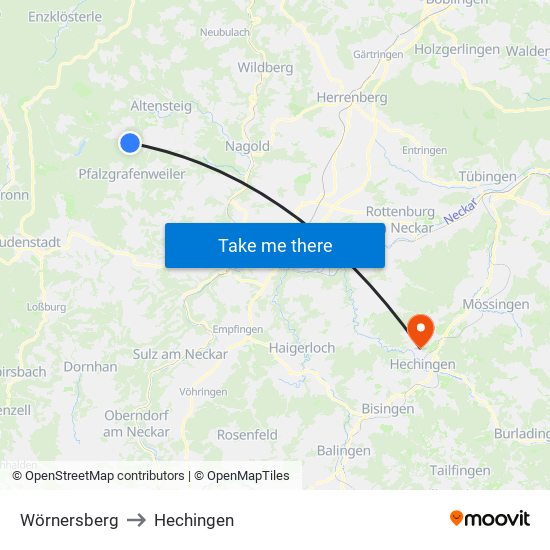 Wörnersberg to Hechingen map