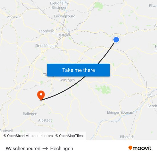 Wäschenbeuren to Hechingen map
