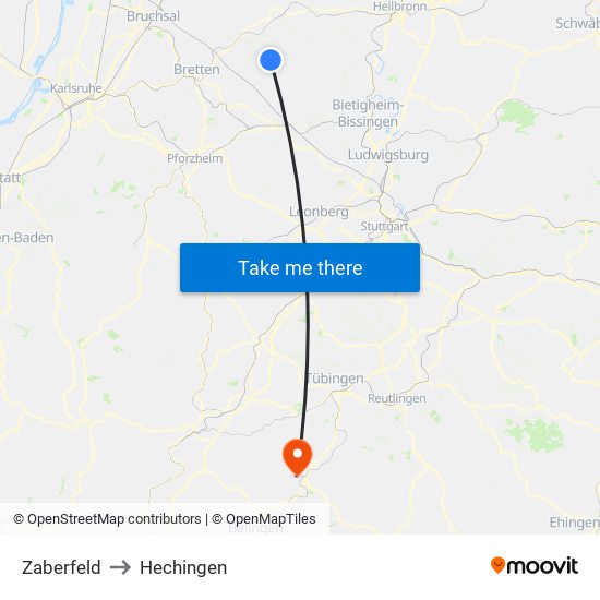 Zaberfeld to Hechingen map