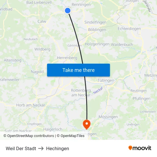 Weil Der Stadt to Hechingen map
