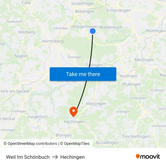 Weil Im Schönbuch to Hechingen map