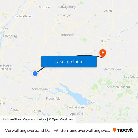 Verwaltungsverband Donaueschingen to Gemeindeverwaltungsverband Schwendi map