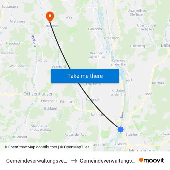 Gemeindeverwaltungsverband Rot-Tannheim to Gemeindeverwaltungsverband Schwendi map