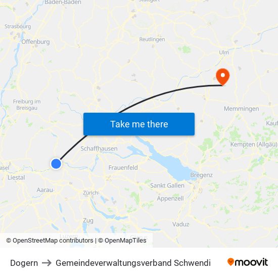 Dogern to Gemeindeverwaltungsverband Schwendi map