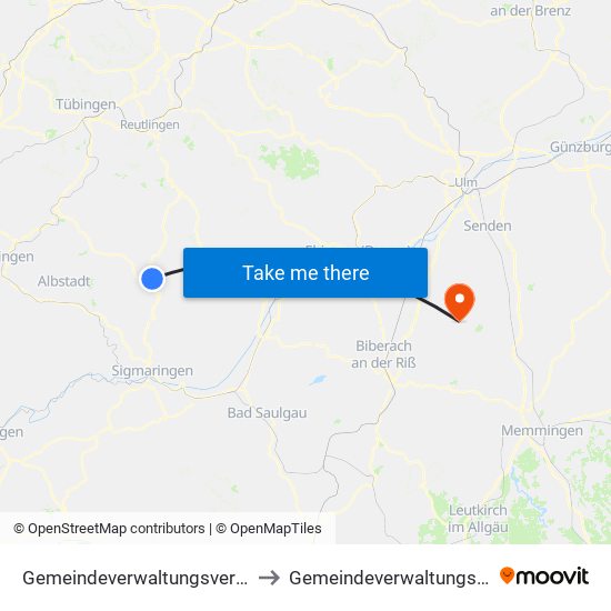 Gemeindeverwaltungsverband Gammertingen to Gemeindeverwaltungsverband Schwendi map