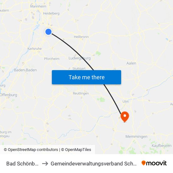 Bad Schönborn to Gemeindeverwaltungsverband Schwendi map