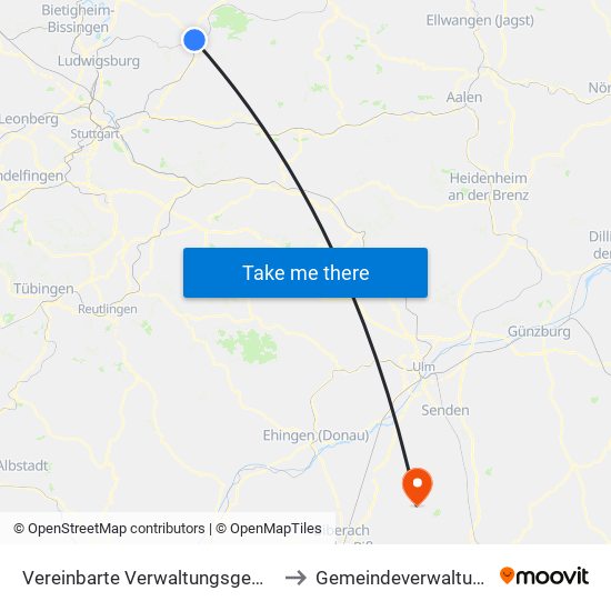 Vereinbarte Verwaltungsgemeinschaft Der Stadt Backnang to Gemeindeverwaltungsverband Schwendi map